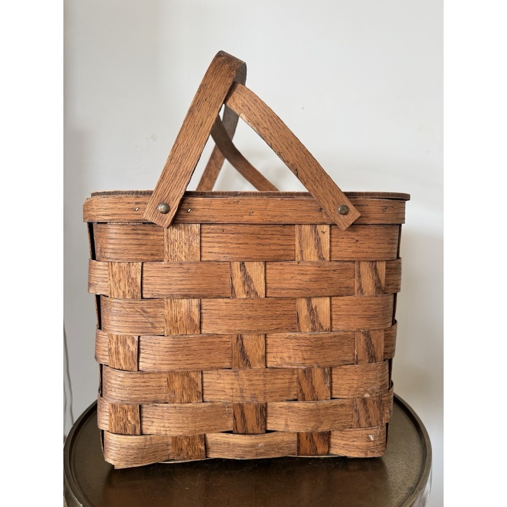 Vintage Antique Basket Picnic With Lid Tall Unique Primitive Decor Farmhouse